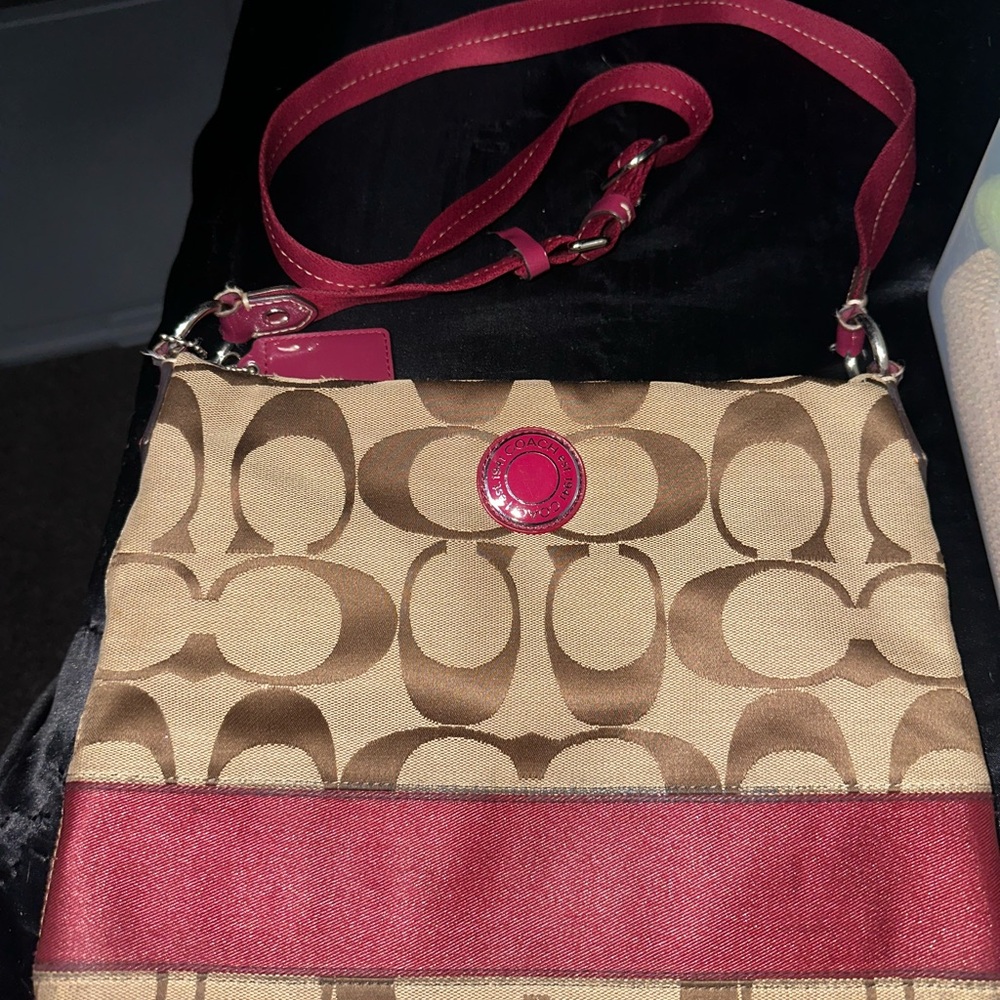 Coach Tan and Red Crossbody Bag